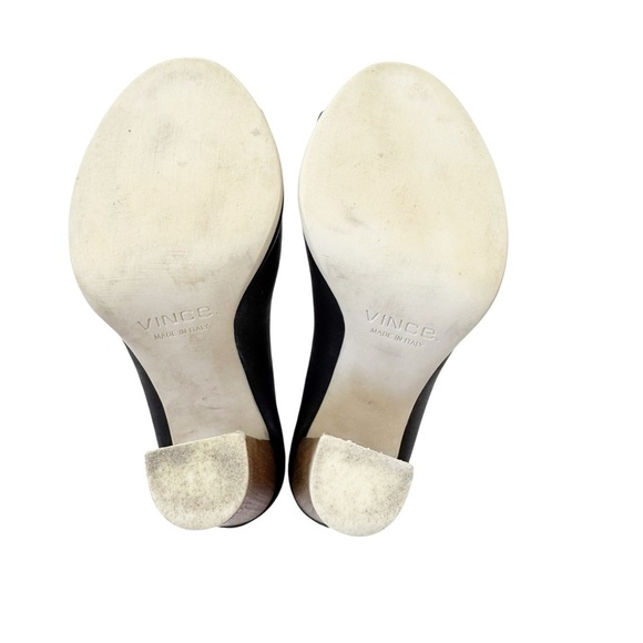 VINCE Leather Allison Open Toe Italian Slides Wooden Heel Black Size 6 - Picture 13 of 14